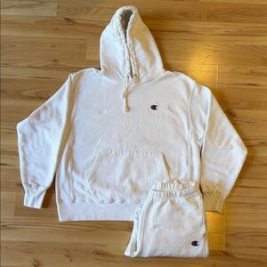 Champion White Hoodie & Jogger Set – Cozy Classic Logo Lounge